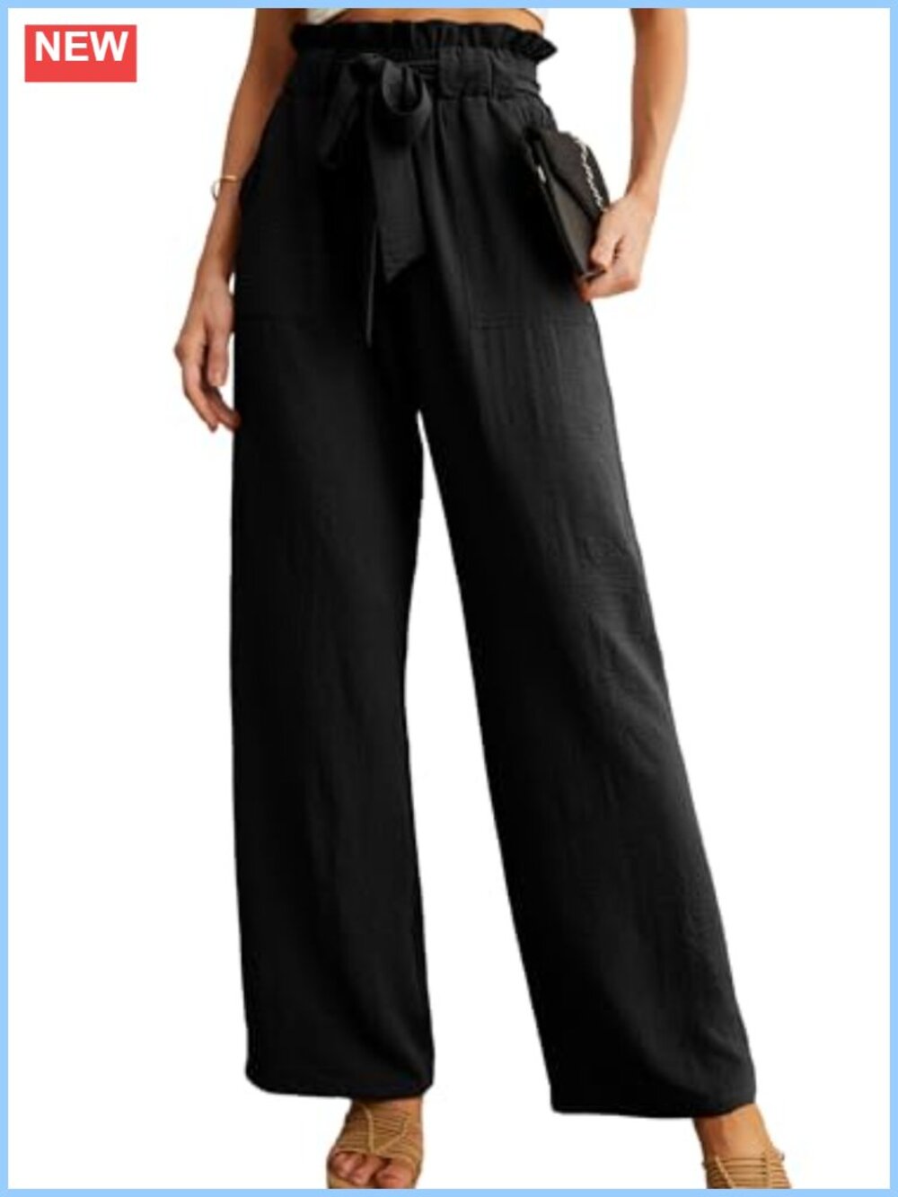 Women High Waist Wide Leg Palazzo Pants Adjustable Knot Ankle Trousers with